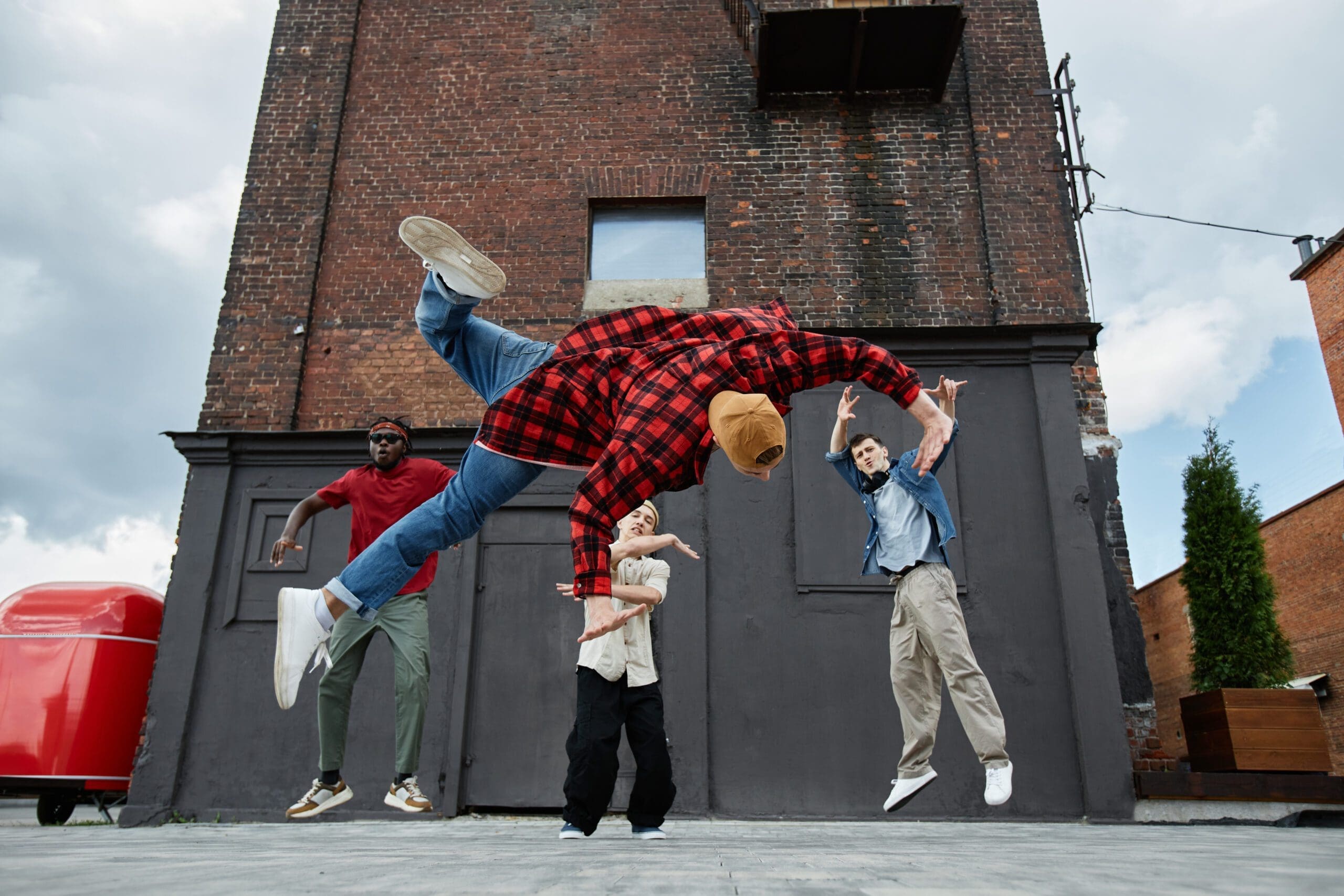 Male Breakdance Crew doing Stunts